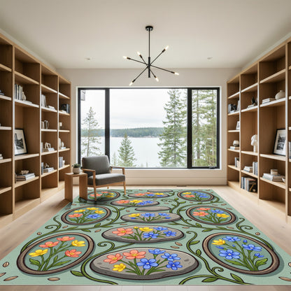 Pastel Floral Stone Meadow Art Rug