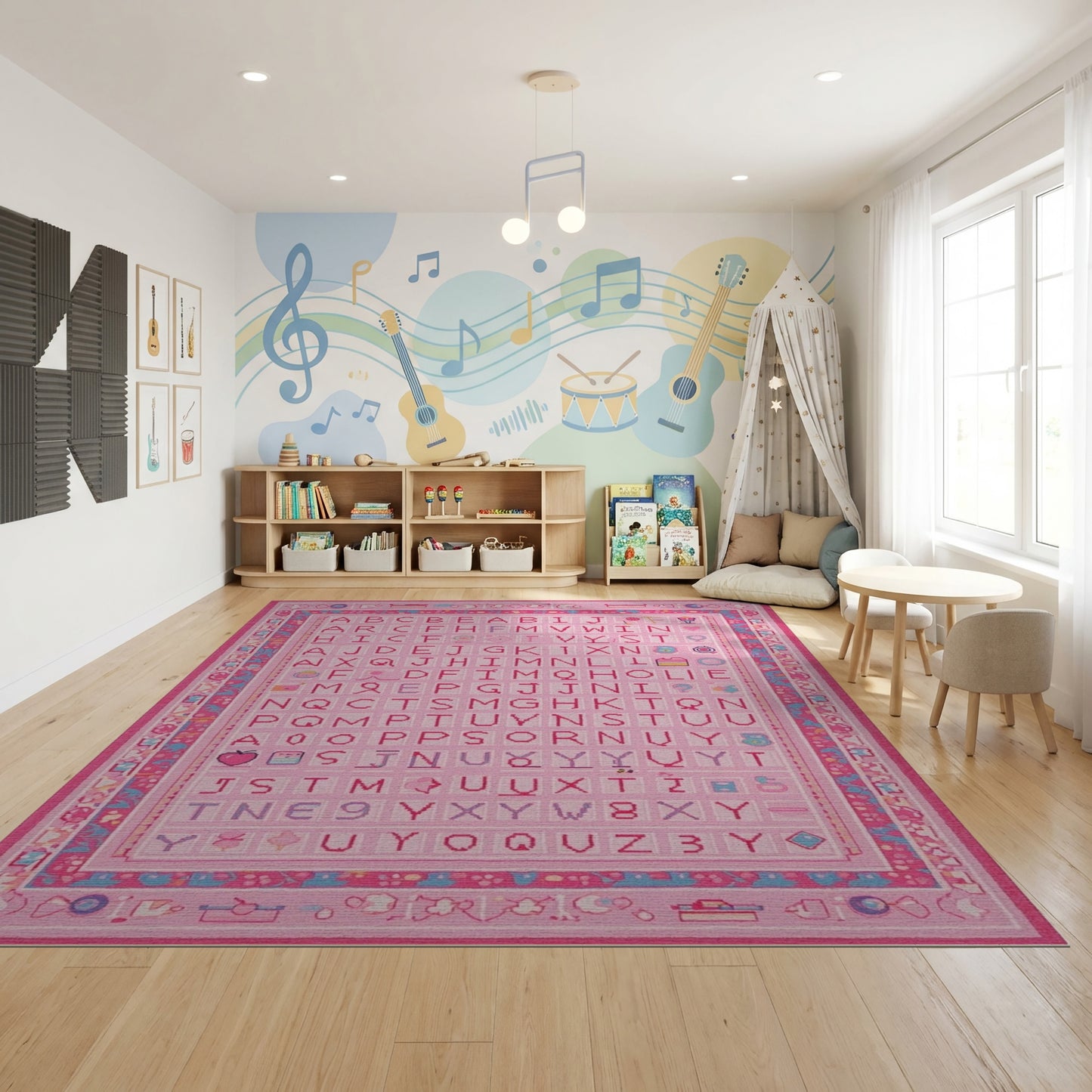 Pink Playful Alphabet Grid Rug