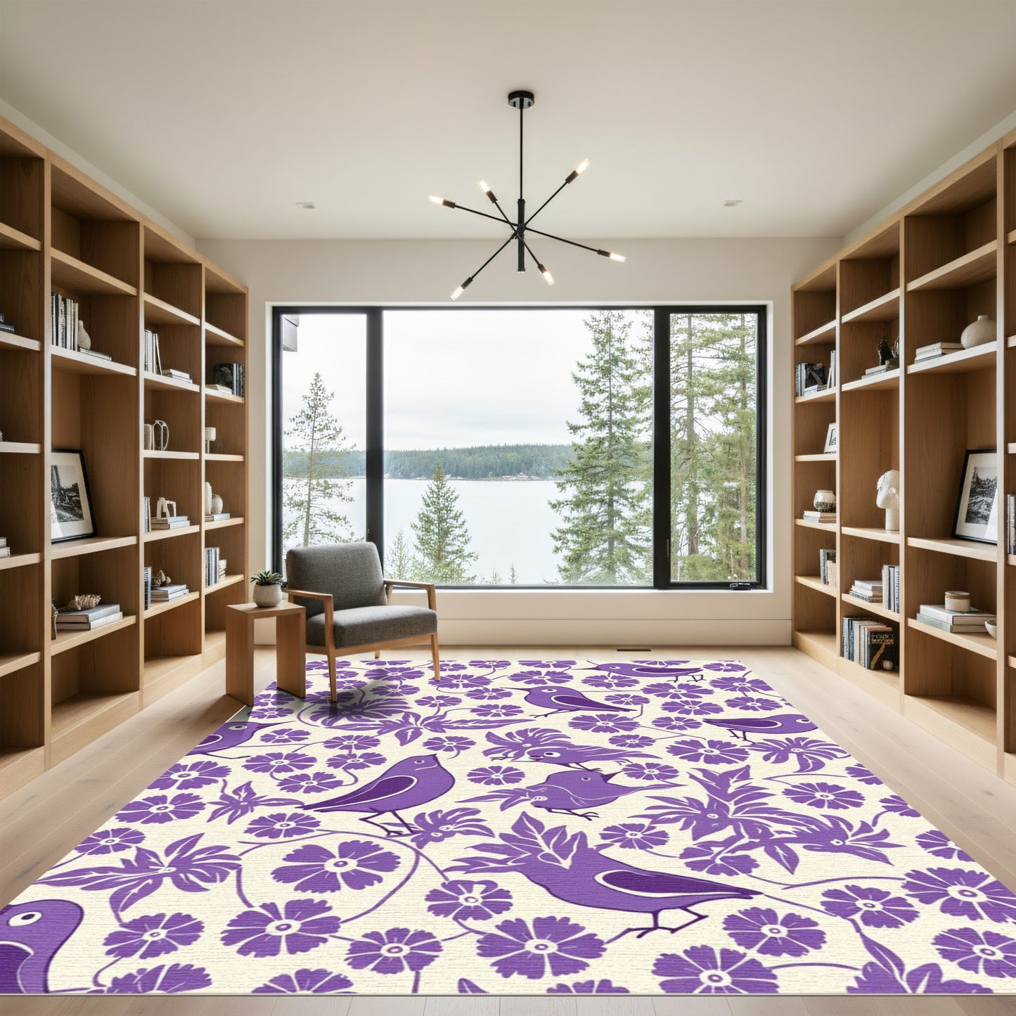 Purple Birds Floral Vine Pattern Rug