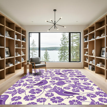Purple Birds Floral Vine Pattern Rug