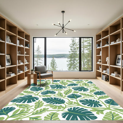 Deep Teal Green Leafy Vine Garland Rug