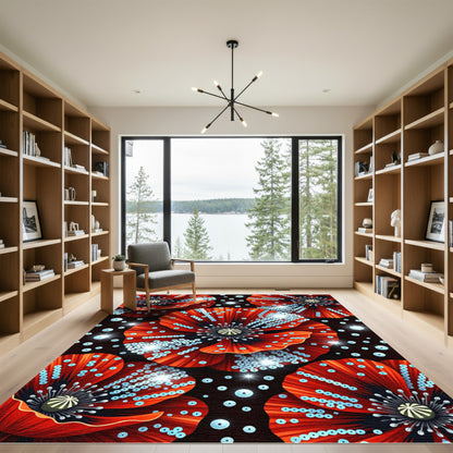 Vibrant Red Poppies Glittering Accents Rug