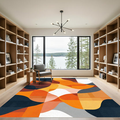 Abstract Orange Yellow Blue Organic Waves Rug