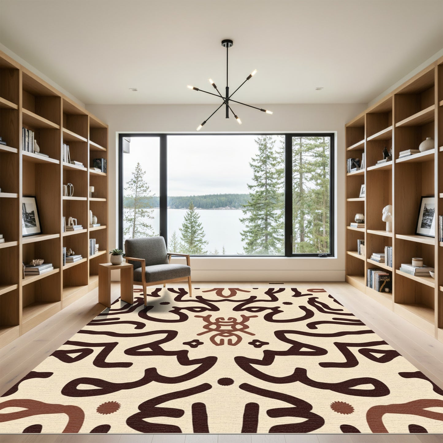 Earthy Brown Abstract Figure Repeating Rug