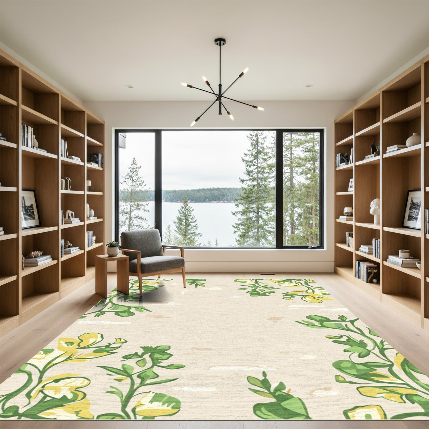 Green Yellow Floral Swirls Rug
