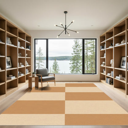 Warm Tan Cream Checkerboard Blocks Rug