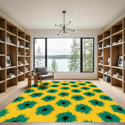 Golden Yellow Teal Starbursts Rug