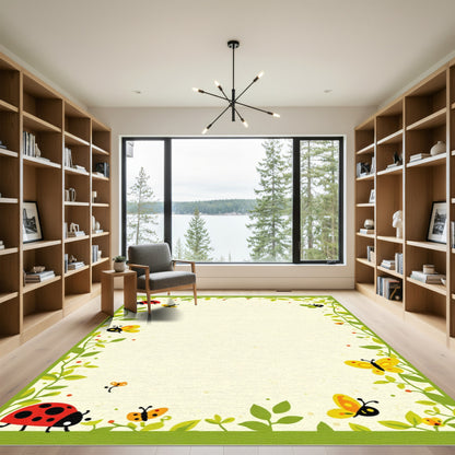 Whimsical Ladybugs and Butterflies Border Rug