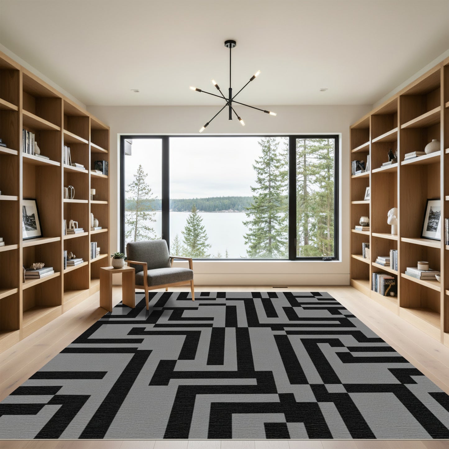 Geometric Black And Gray Maze Rug