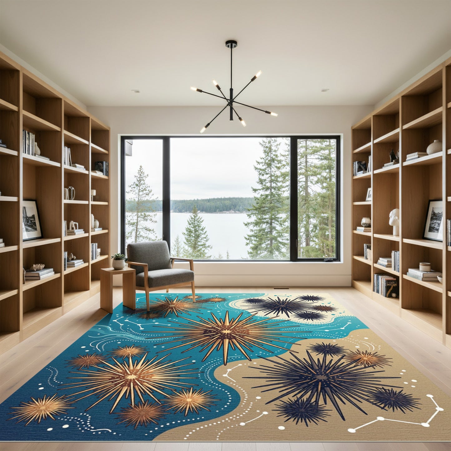 Celestial Sea Urchin Starry Teal Sand Composition Rug