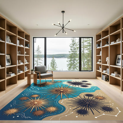 Celestial Sea Urchin Starry Teal Sand Composition Rug