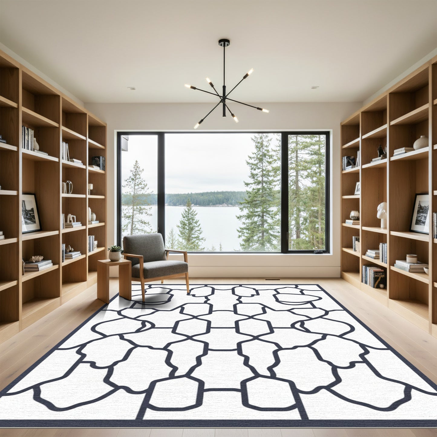 Modern Dark Gray Organic Lattice Rug