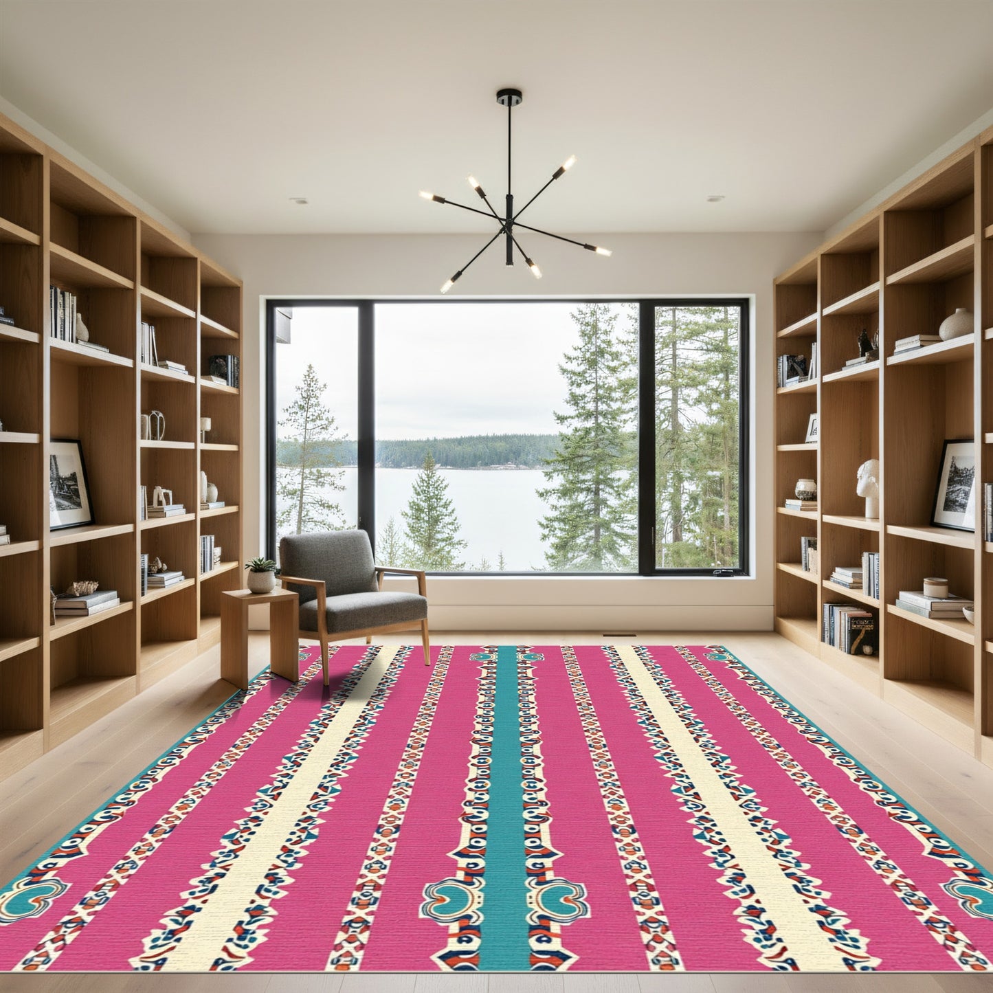 Fuchsia Blue Ivory Tribal Stripe Rug