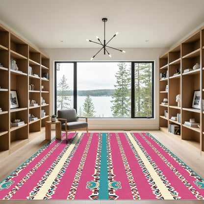 Fuchsia Blue Ivory Tribal Stripe Rug