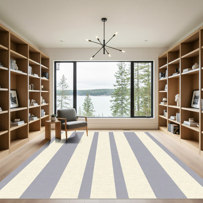 Classic Gray Ivory Vertical Stripe Rug
