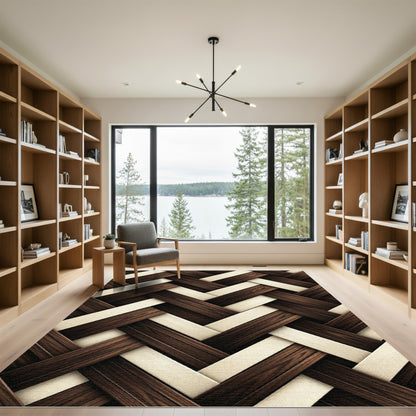 Dark Chocolate and Cream Woven Herringbone Rug