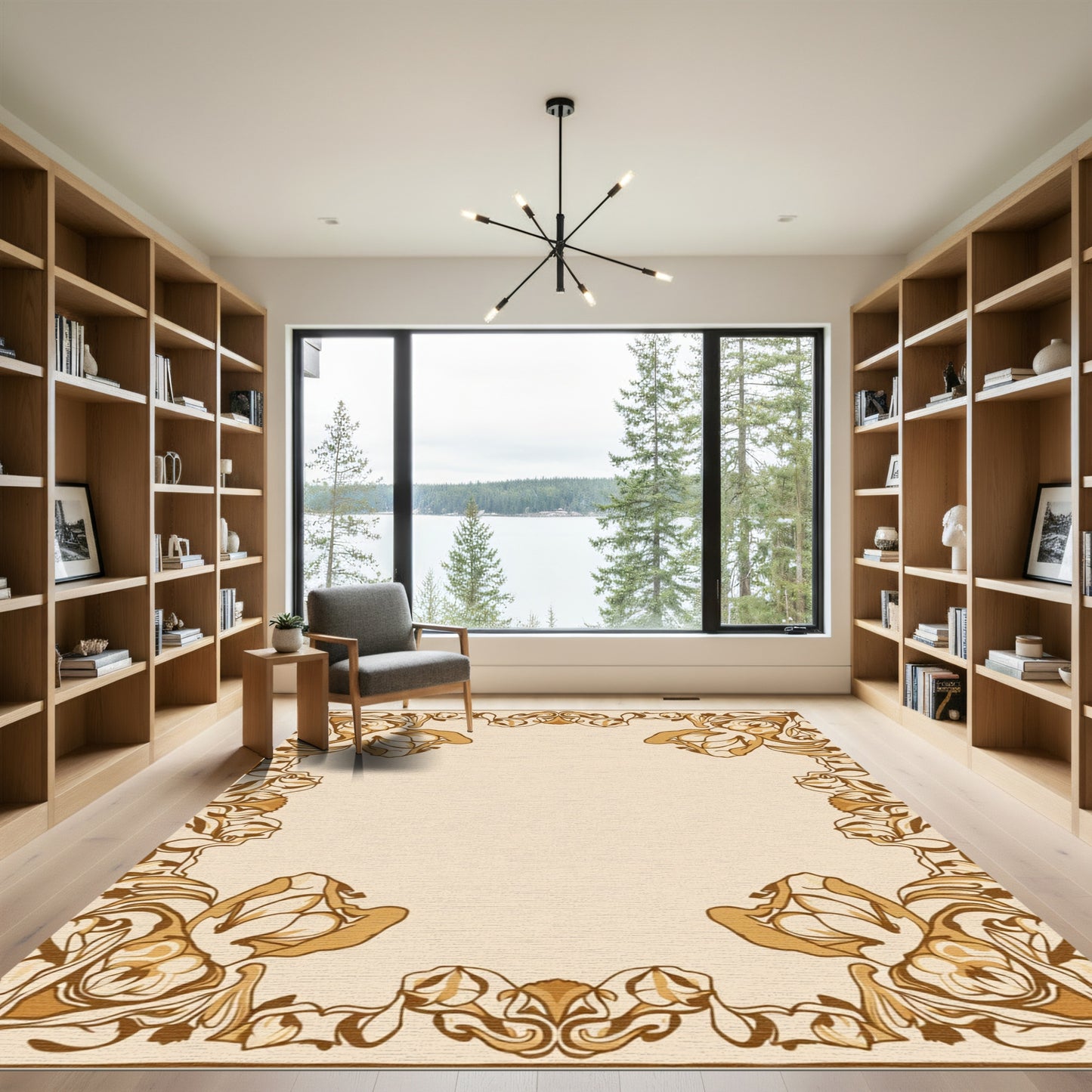 Art Nouveau Brown Floral Border Rug