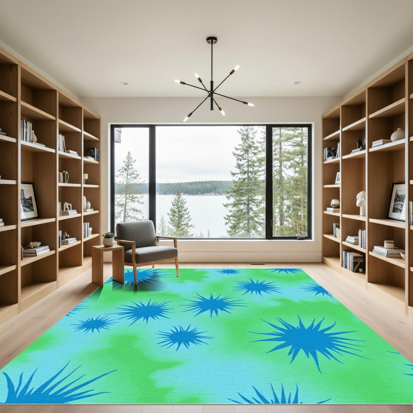 Blue Spiky Stars Abstract Rug