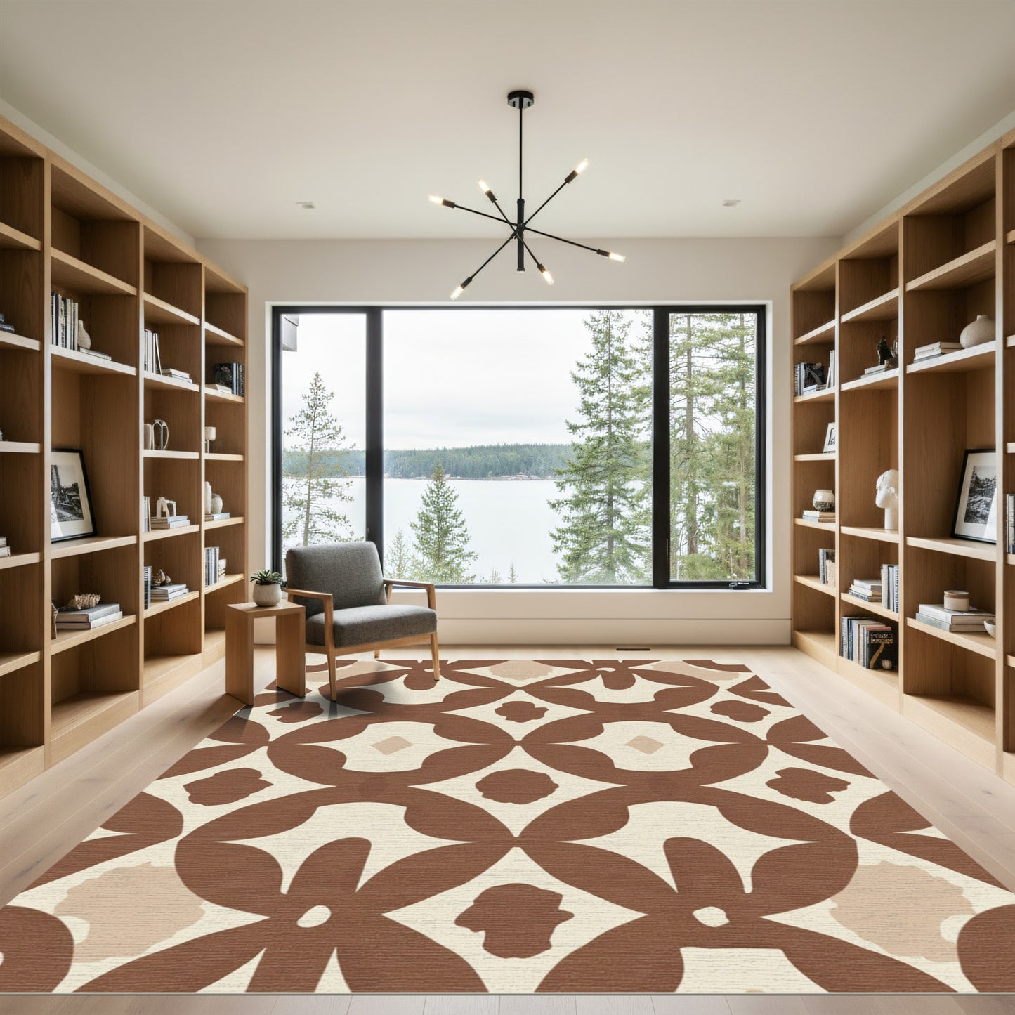 Warm Brown Mid Century Overlay Diamonds Rug