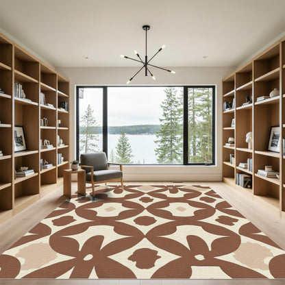Warm Brown Mid Century Overlay Diamonds Rug
