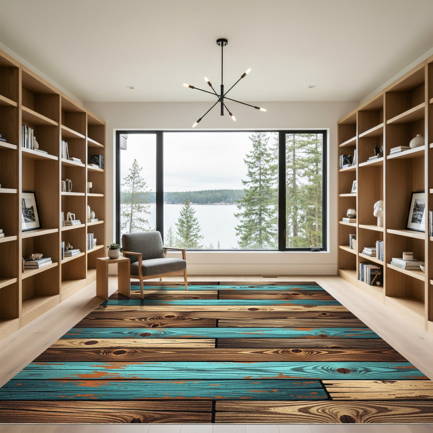 Rustic Teal Wood Plank Texture Rug