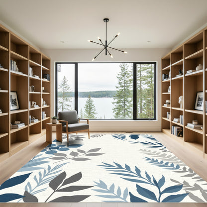 Slate Blue And Gray Leafy Vine Rug