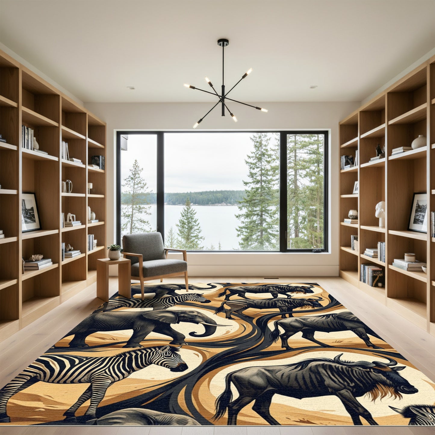 Serene Serengeti Animal Safari Earthly Tones Rug