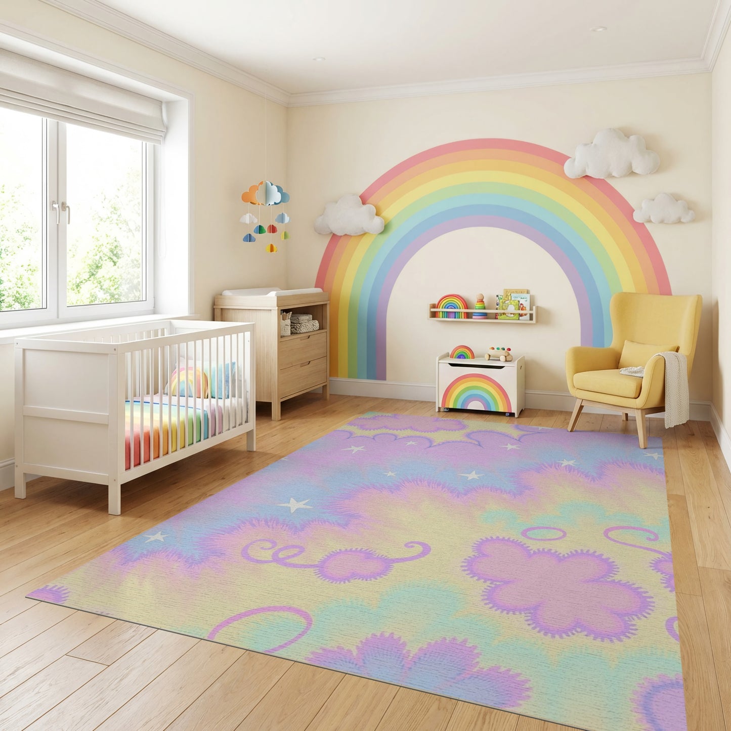Dreamy Pastel Fluffy Clouds Stars Rug