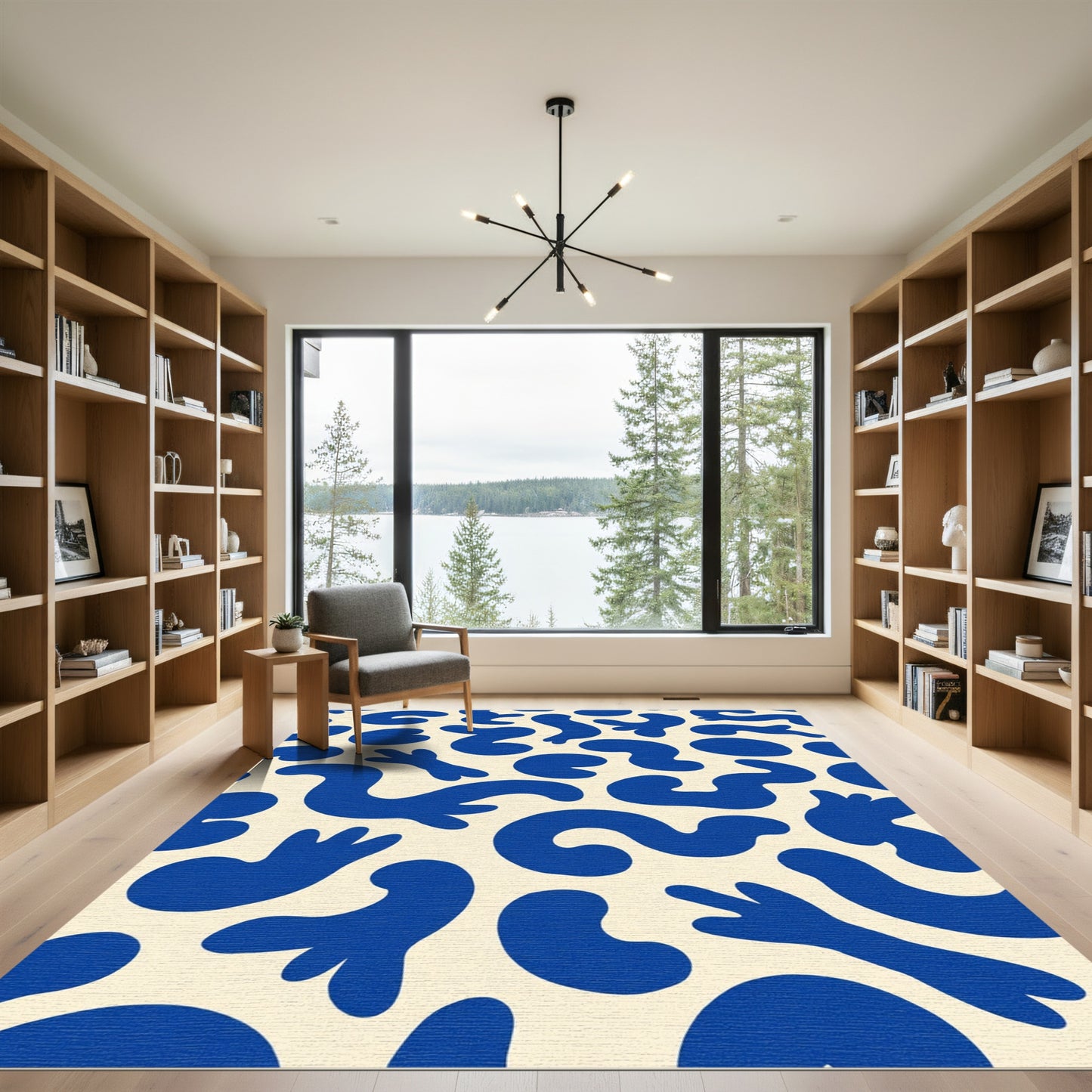 Deep Blue Abstract Amoeba Shapes Rug