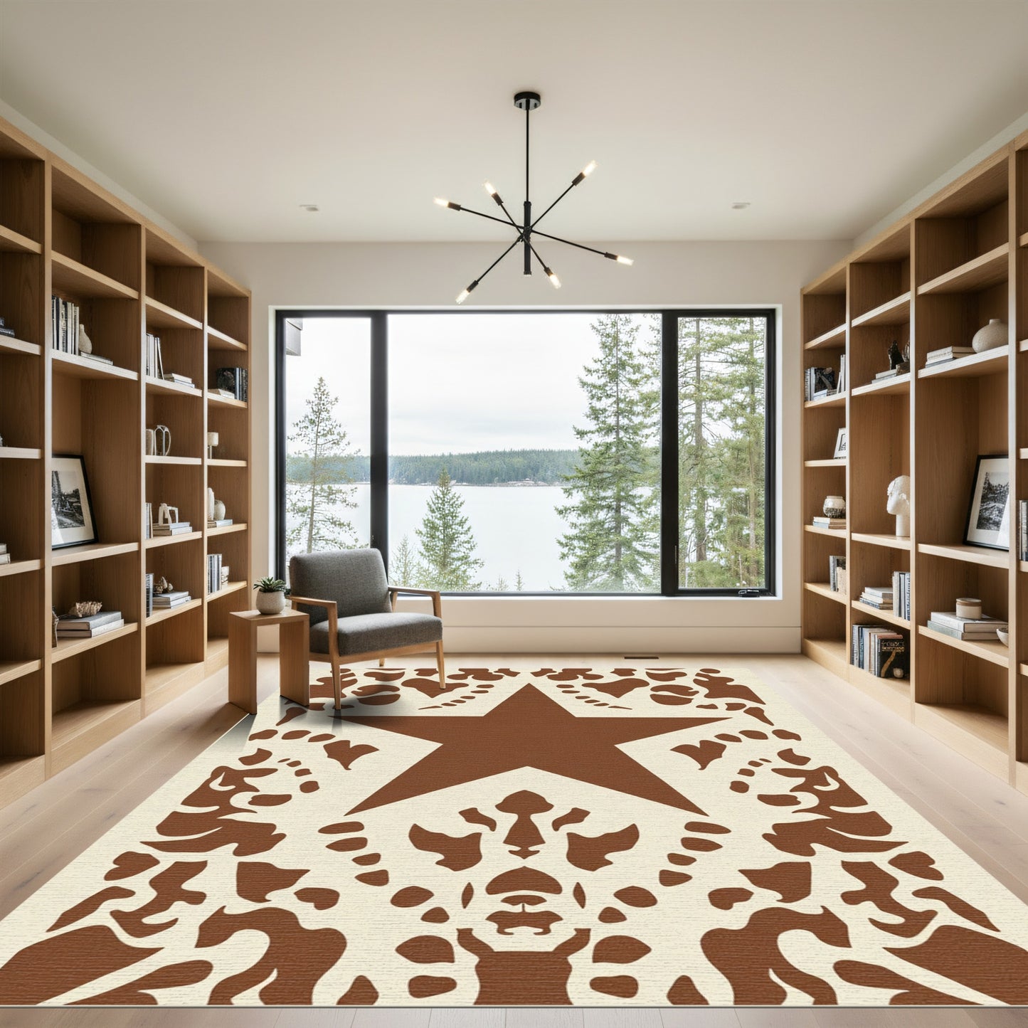 Brown Star Damask Border Rug