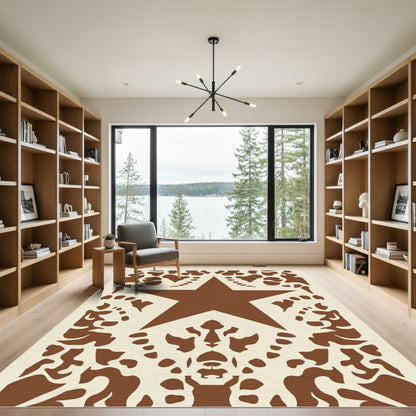 Brown Star Damask Border Rug