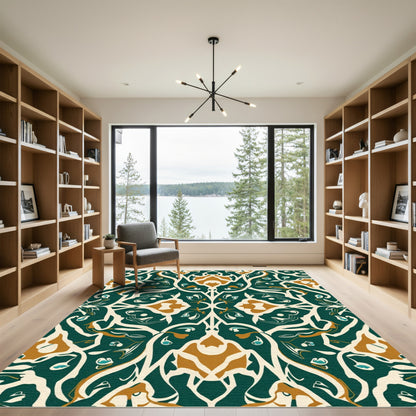 Forest Green Amber Floral Arabesque Rug