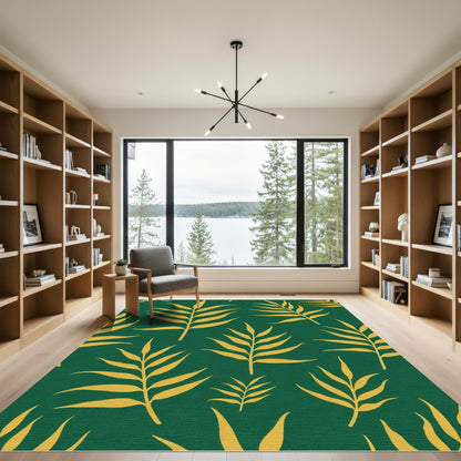 Emerald Green Ochre Leafy Branches Rug