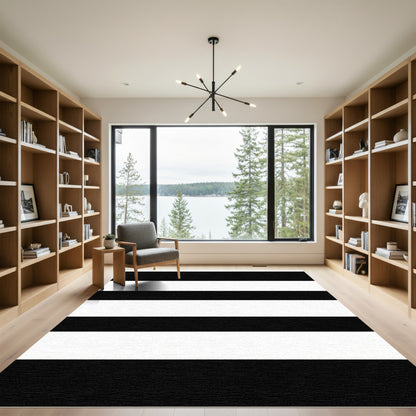 Bold Black White Contemporary Stripes Rug