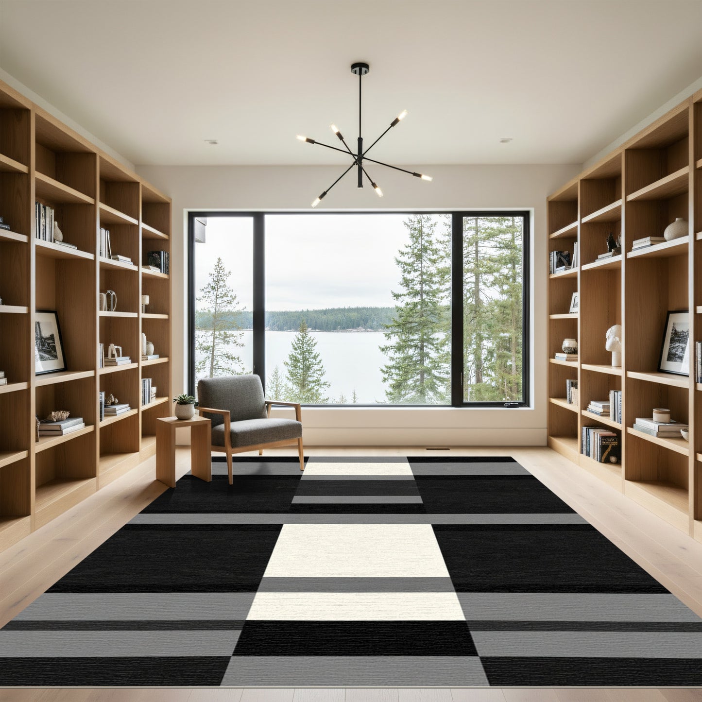 Bold Black White Gray Checkered Rug