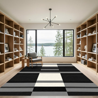 Bold Black White Gray Checkered Rug