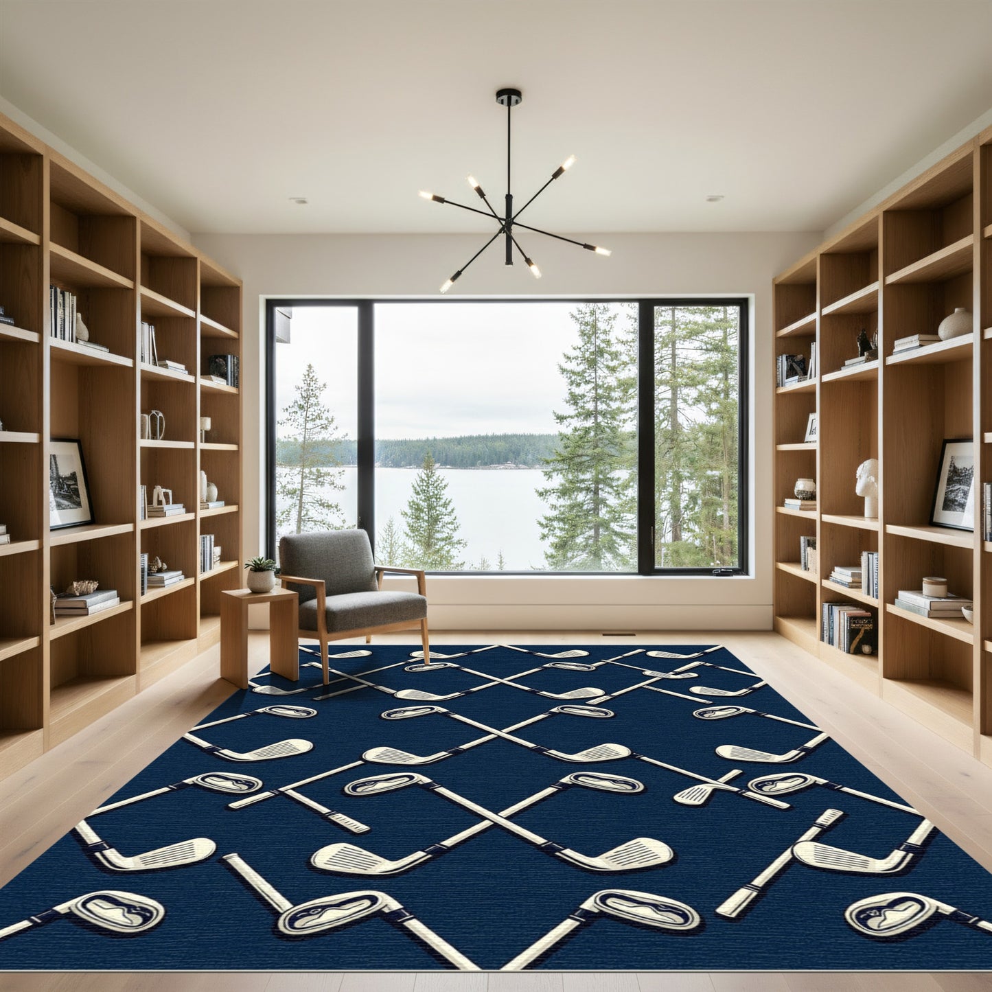 Navy Blue Crossed Golf Club Rug