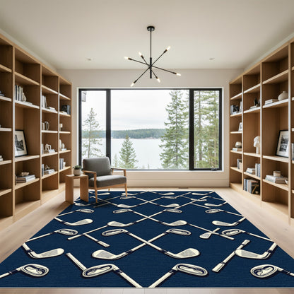 Navy Blue Crossed Golf Club Rug