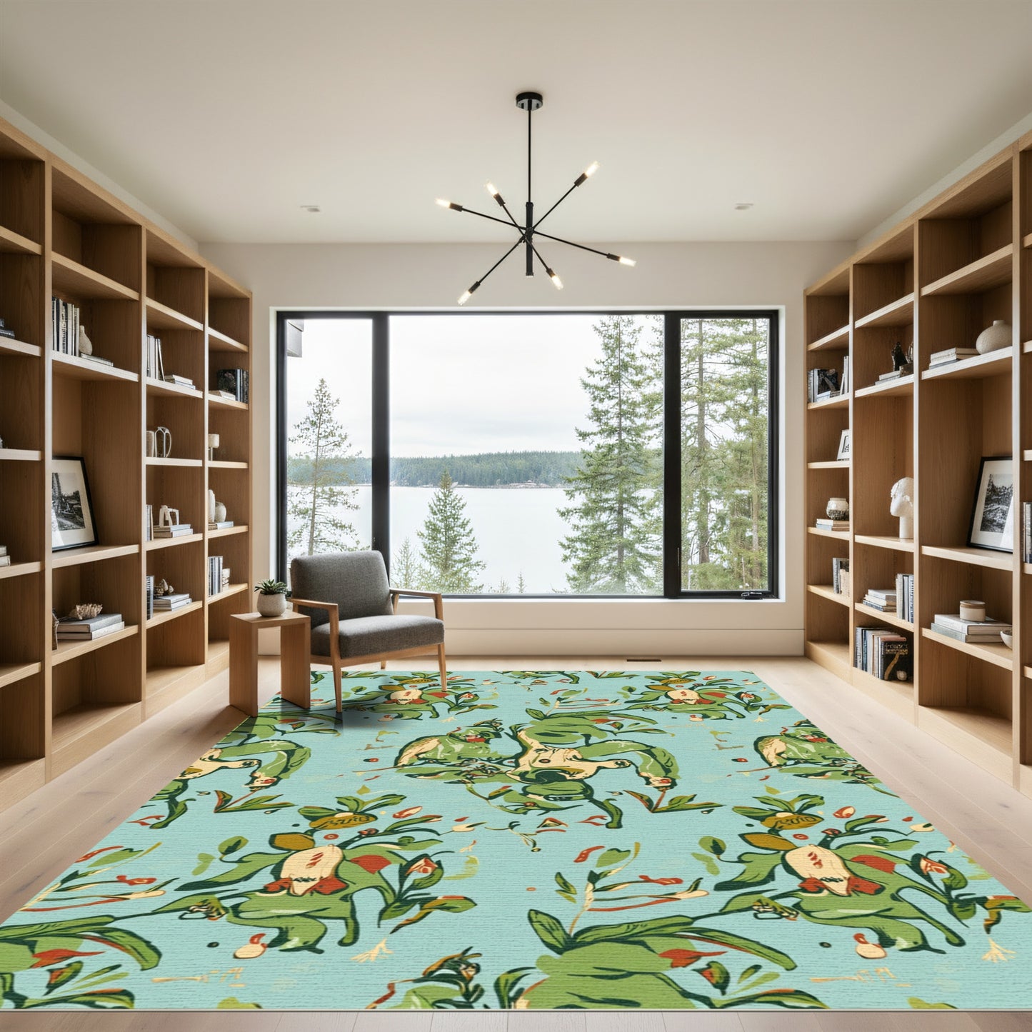 Green Leafy Branches With Figures Rug