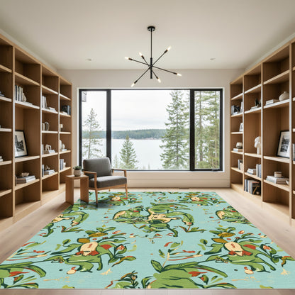 Green Leafy Branches With Figures Rug