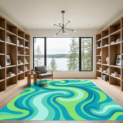 Aqua Wave Swirl Rug