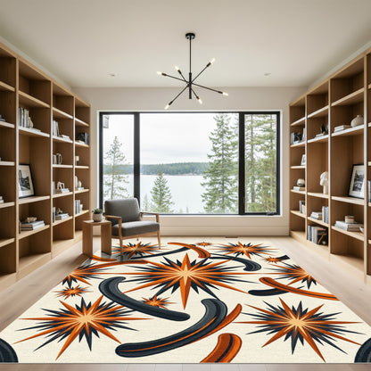 Mid-century Orange and Black Celestial Burst Rug