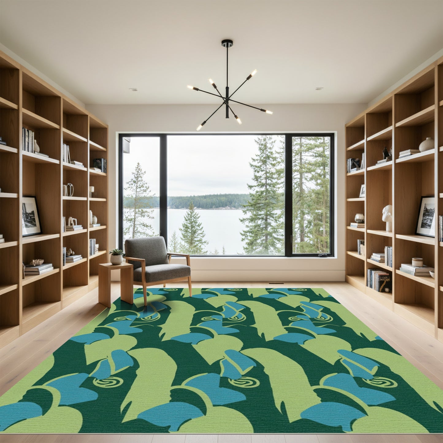 Emerald Teal Swirl Scroll Composition Rug