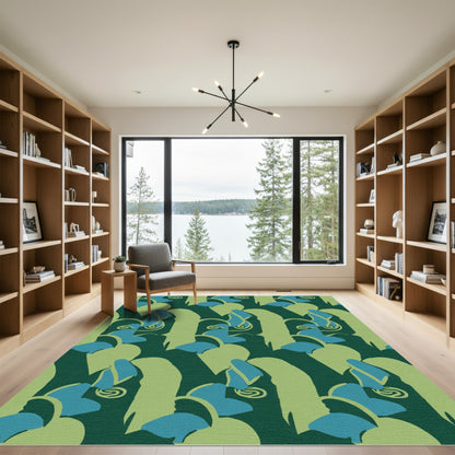 Emerald Teal Swirl Scroll Composition Rug