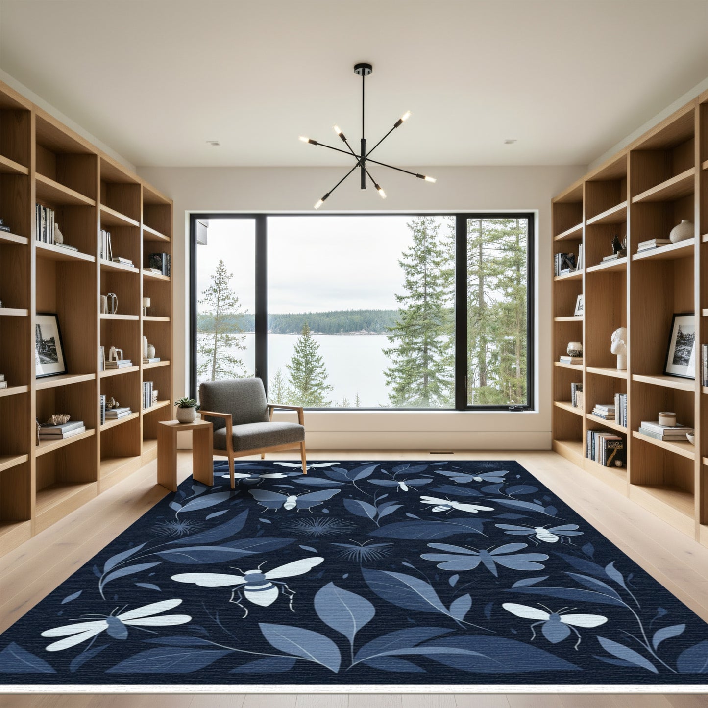 Midnight Blue Floral Insect Medley Rug