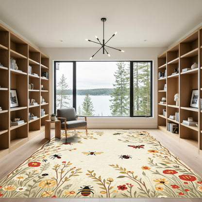 Whimsical Ladybugs Bees Garden Meadow Rug