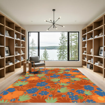 Orange Blue Green Botanical Floral Rug