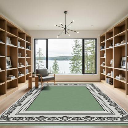 Art Nouveau Green Floral Frame Rug