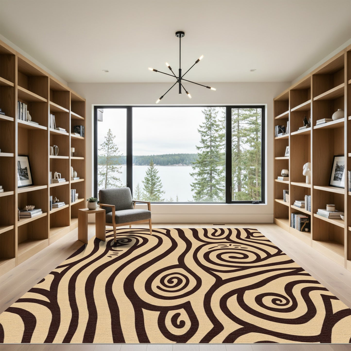 Brown Organic Swirl Abstract Rug