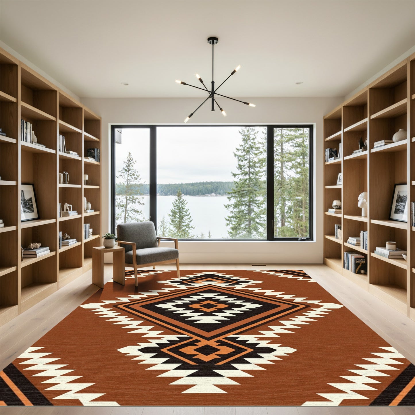 Earthy Southwestern Terracotta Geometric Diamond Rug